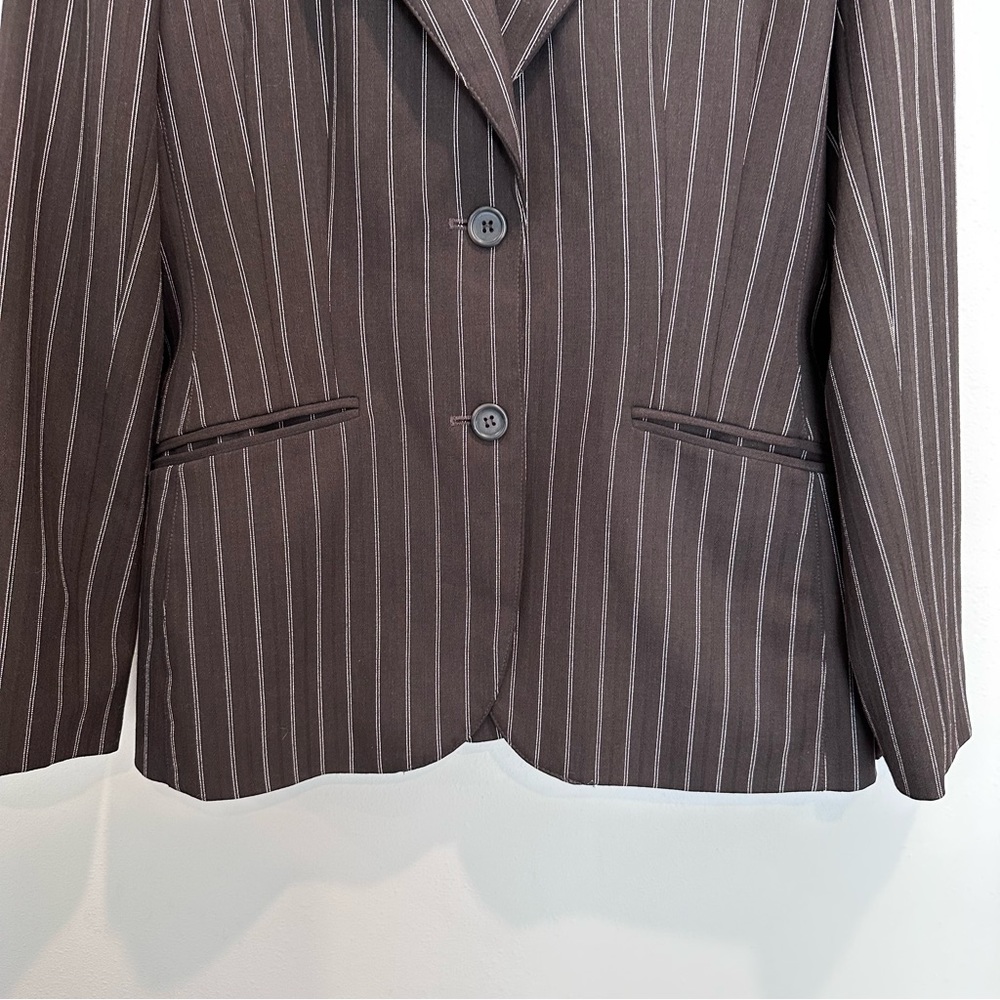 The Limited Pinstripe Brown/Cream Blazer Two Button Suit Jacket Office Business - Picture 3 of 14